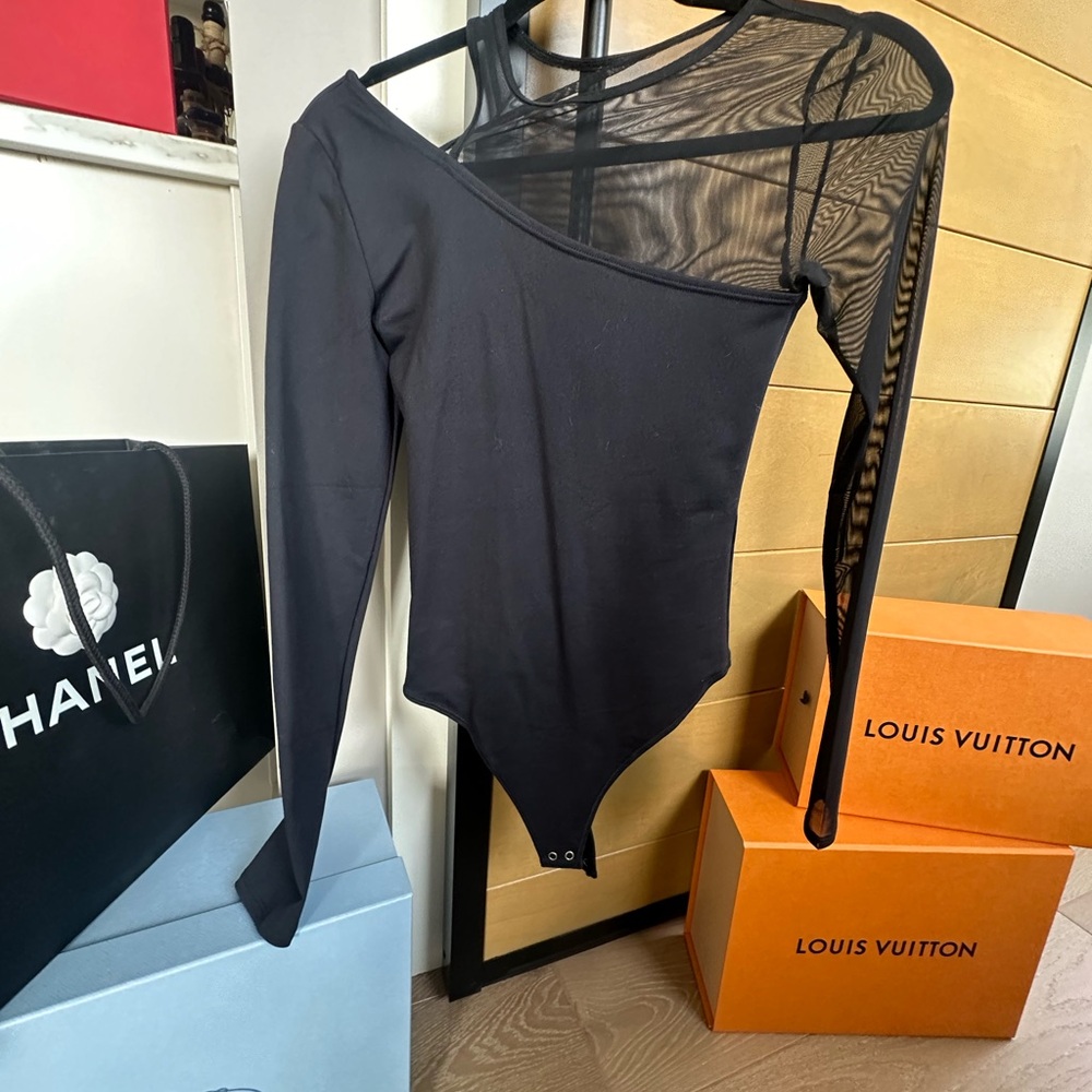 Abercrombie & Fitch Black Asymmetrical Cut Out Bodysuit
